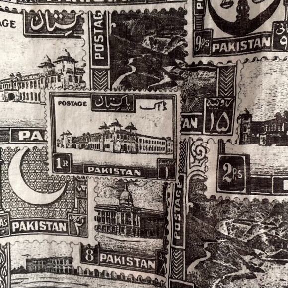 Cotton V-Neck Tunic/Kaftan Geometric Print Pakistan Stamp Print, Size XS - Picture 6 of 16